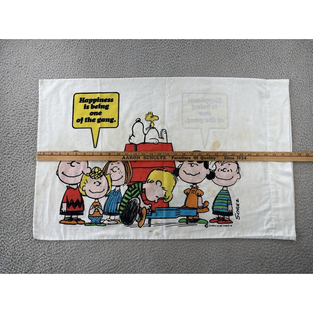 VTG 1971 Charlie Brown Pillowcase Peanuts Happiness is Being One Of The Gang - Picture 8 of 10